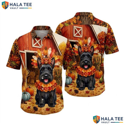 Scottish Terrier Thanksgiving Hawaiian Shirt Turkey Costume Fall Mens
