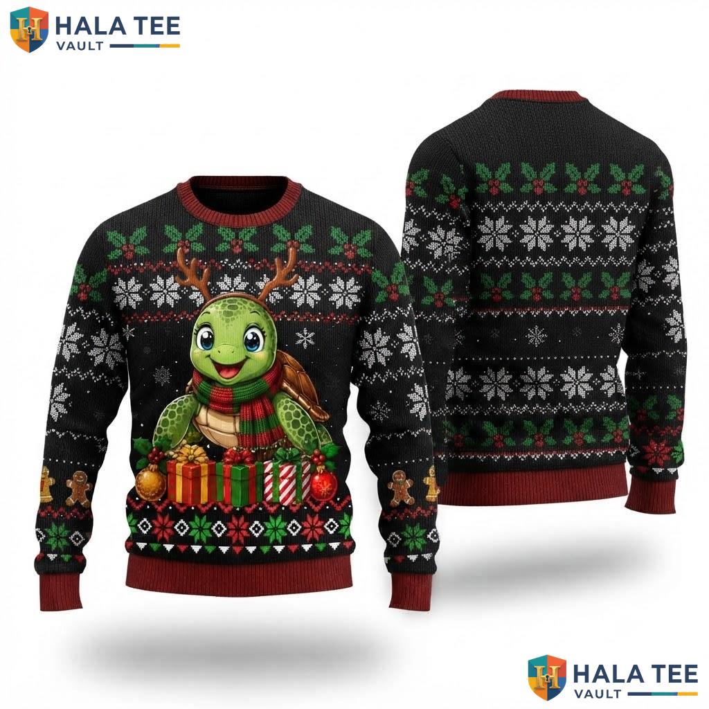 Sea Turtle Animal Ugly Christmas Sweater Festive Marine Holiday Top