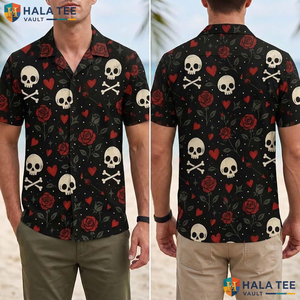 Seasonal Print Halloween Hawaiian Shirt Spooky Tropical Vacation Top Adult