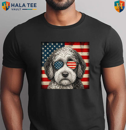 Sheepadoodle American Flag Shirt Fourth Of July Patriotic Dog Lover Apparel