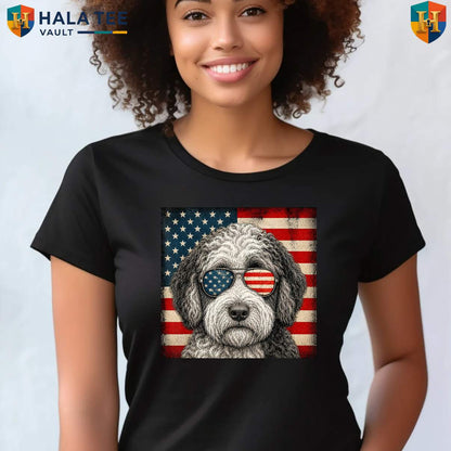 Sheepadoodle American Flag Tee Shirt Fourth Of July Patriotic Dog Lover Apparel