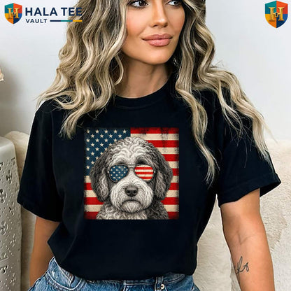 Sheepadoodle American Flag TShirt Fourth Of July Patriotic Dog Lover Apparel