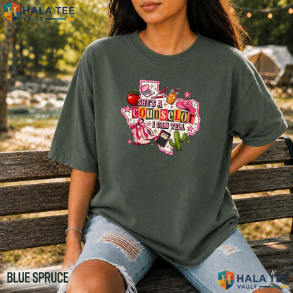 Shes A Counselor Western Garment-Dyed T-Shirt Retro School Guidance Top