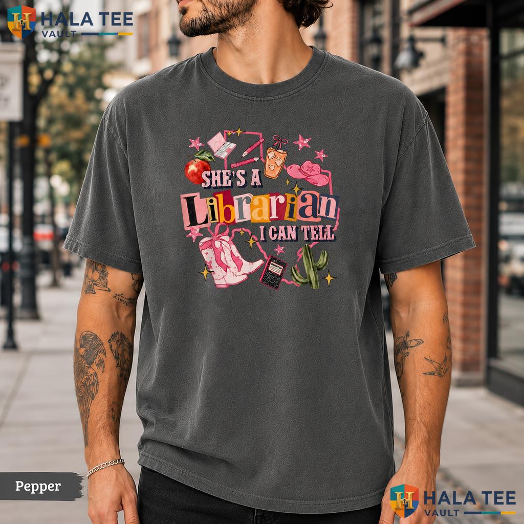 Shes A Librarian Western Comfort Colors T-Shirt Retro Classroom Book Top