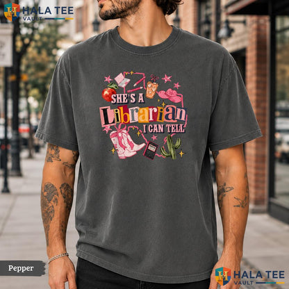 Shes A Librarian Western Comfort Colors T-Shirt Retro Classroom Book Top