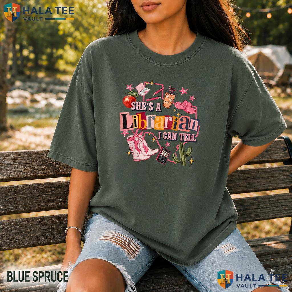 Shes A Librarian Western Garment-Dyed T-Shirt Retro Classroom Book Top