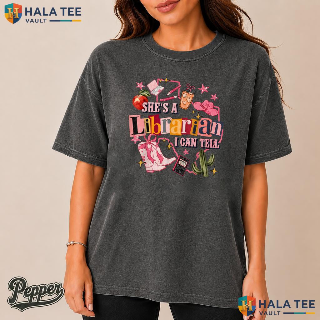 Shes A Librarian Western Comfort Colors Shirt Retro Classroom Book Top