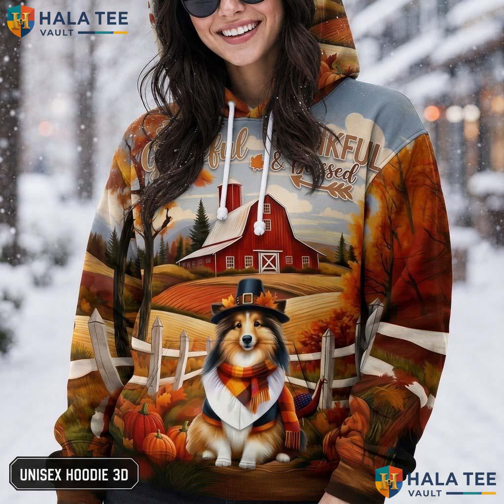 Shetland Sheepdog Pumpkins Thanksgiving 3D Printed Hoodie Grateful Landscape