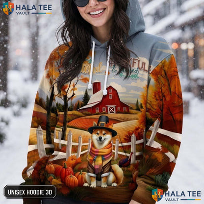 Shiba Inu Blessed Thanksgiving 3D Printed Hoodie Grateful Thankful Fall Top