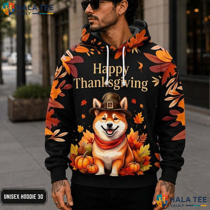 Shiba Inu Pumpkins Thanksgiving 3D Printed Hoodie Proud Cute Autumn Leaves