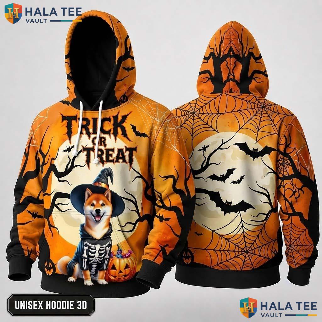 Shiba Inu Skeleton Dog 3D Hoodie Cute Trick Or Treat Halloween Top