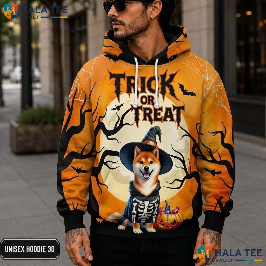 Shiba Inu Skeleton Dog 3D Printed Hoodie Cute Trick Or Treat Halloween Top