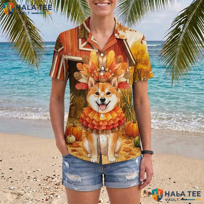 Shiba Inu Turkey Thanksgiving Tropical Shirt Dog Costume Fall Scene