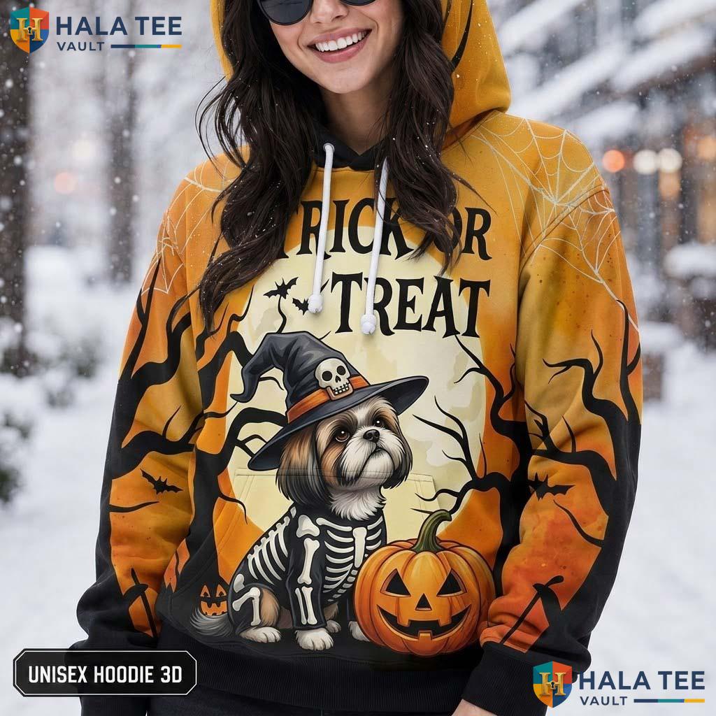 Shih Tzu Skeleton Dog 3D Printed Hoodie Cute Trick Or Treat Halloween Apparel