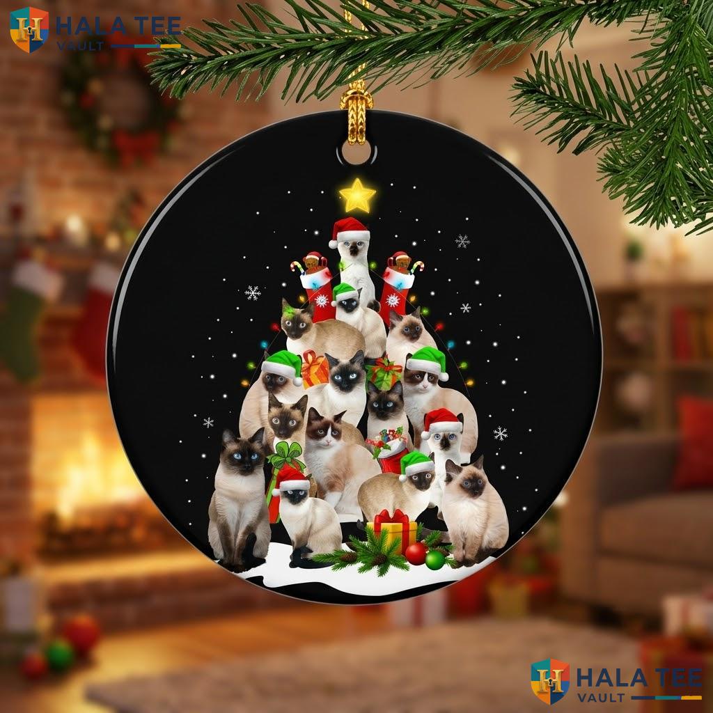 Siamese Cats Kitten Tree Christmas Ornament Cute Santa Holiday Gift