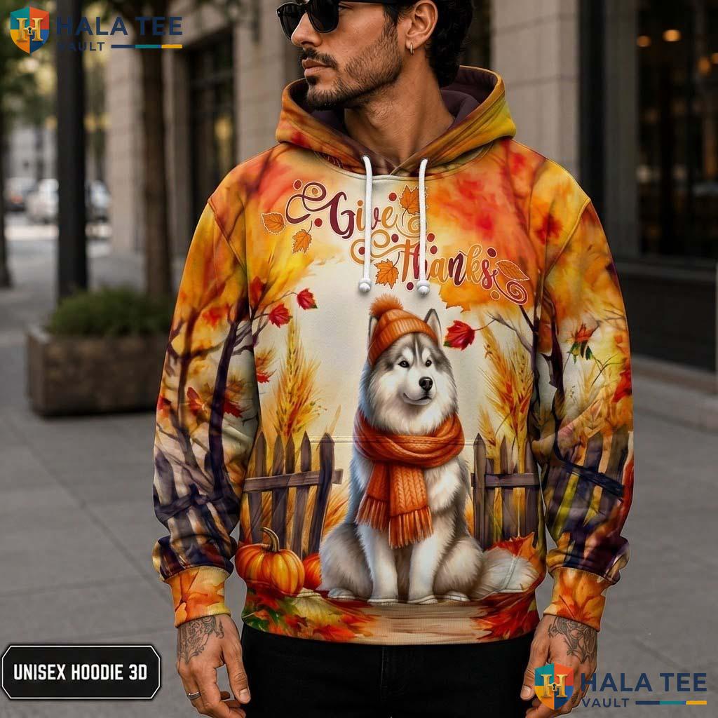 Siberian Husky Beanie Thanksgiving 3D Printed Hoodie Give Thanks Scarf Top