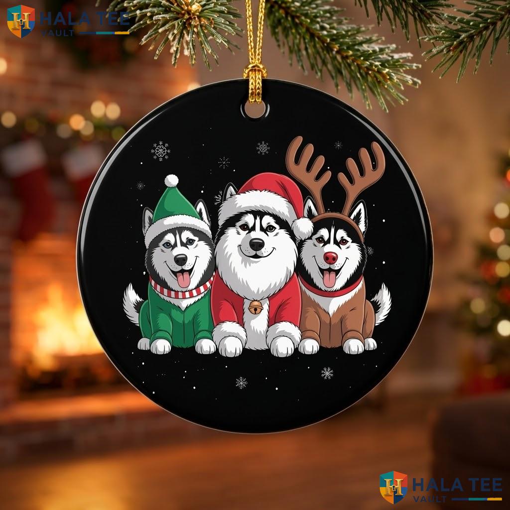 Siberian Husky Reindeer Christmas Ornament Funny Dog Lover Holiday