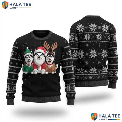 Siberian Husky Reindeer Christmas Sweater Funny Dog Lover Mens Top