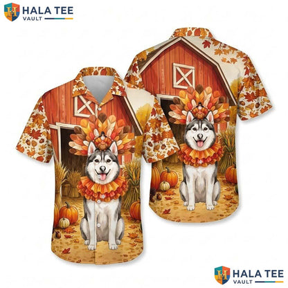 Siberian Husky Thanksgiving Hawaiian Shirt Turkey Costume Fall Scene