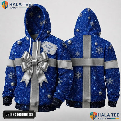 Silver Bow Snowflakes Christmas 3D Hoodie Classic Merry Pullover