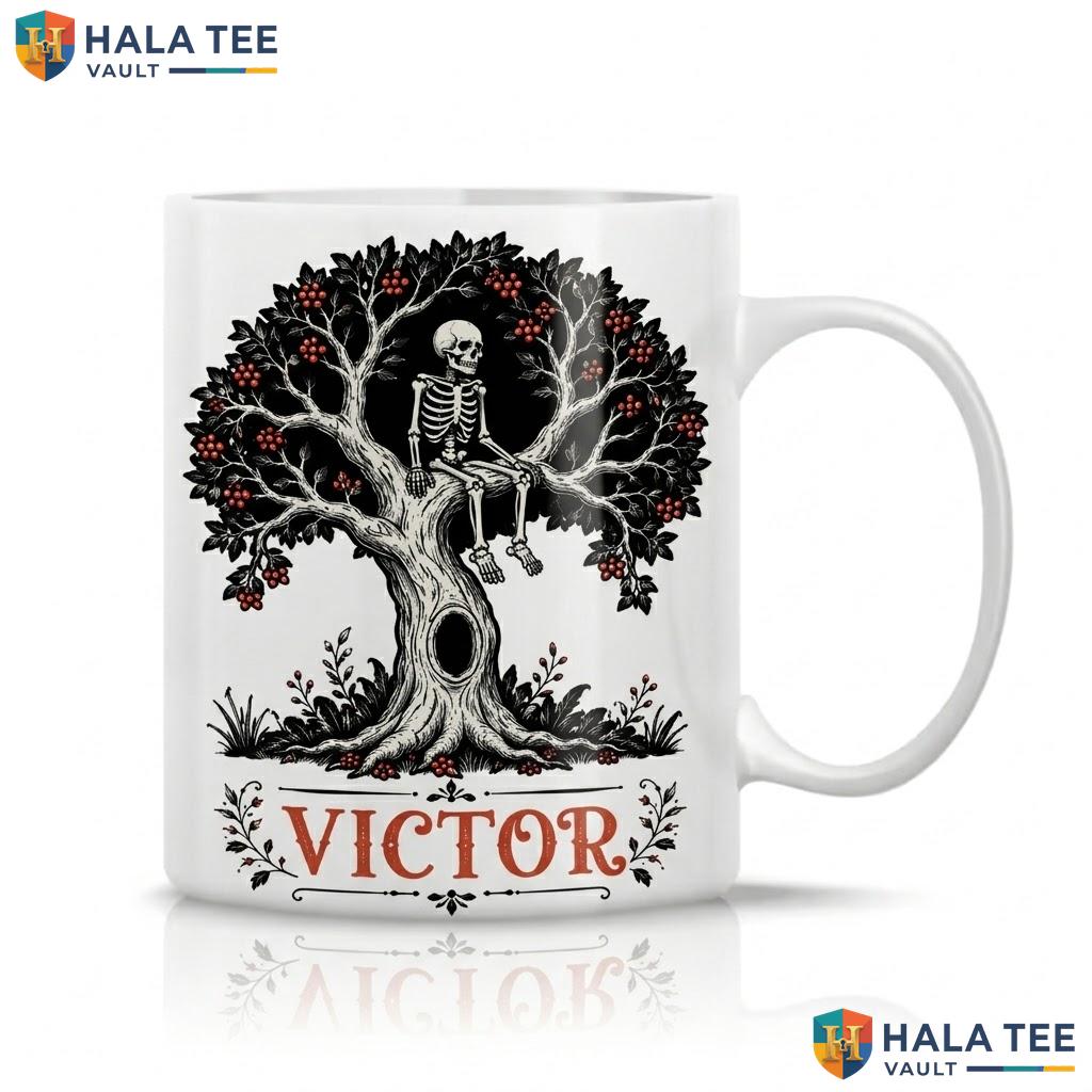 Sitting On Dry Tree Skull Halloween Cup Personalized Spooky Ceramic Coffee Mug