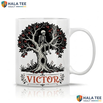 Sitting On Dry Tree Skull Halloween Cup Personalized Spooky Ceramic Coffee Mug