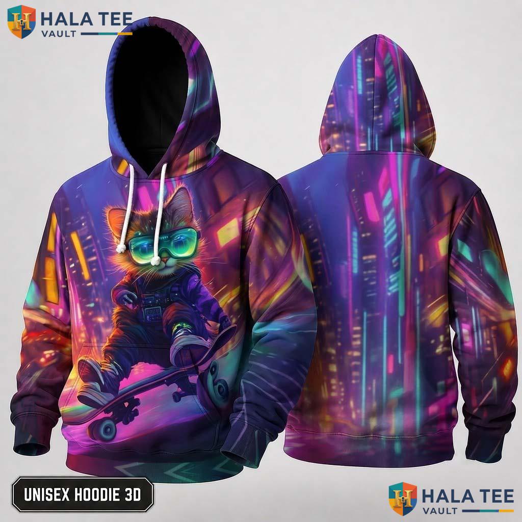 Skateboard Cat Galaxy Hoodie Kids Novelty 3D Printed Pullover Apparel