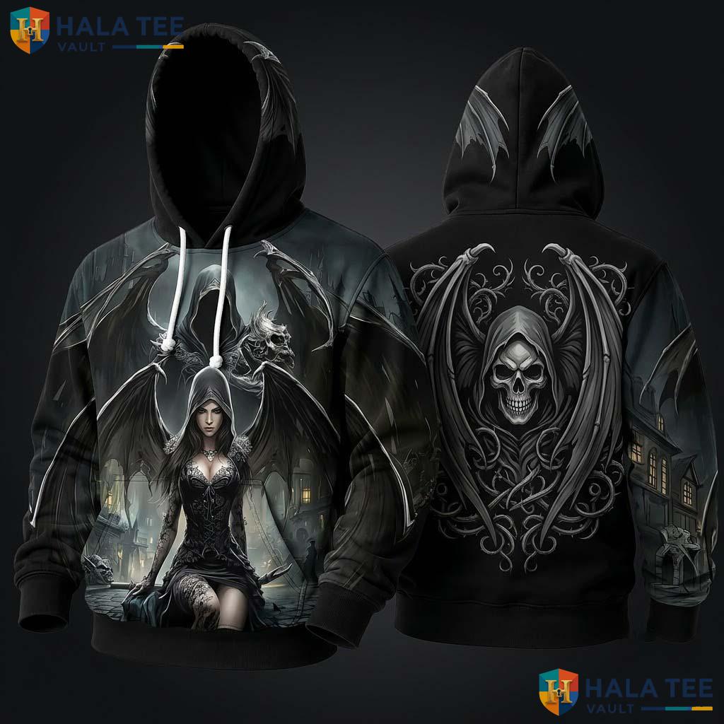 Skeletal Wolf Grim Reaper 3D Hoodie Retro Gothic Graphic Casual Wear