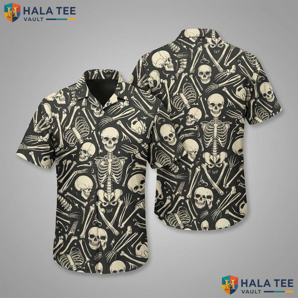 Skeleton Bones Halloween Hawaiian Shirt Gothic Skull Pattern Aloha