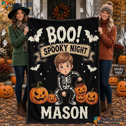 Skeleton Boy Halloween Blanket Funny Custom Name Kids Spooky Night