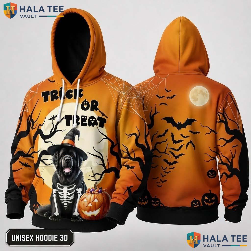 Skeleton Dog Lover 3D Hoodie Cute Trick Or Treat Pumpkin Bat Halloween