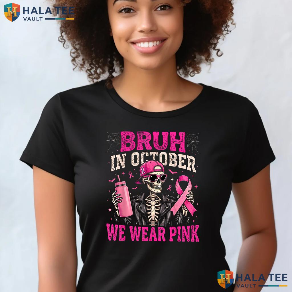 Skeleton Kids Boys Breast T-Shirt Bruh October Wear Pink Cancer Top