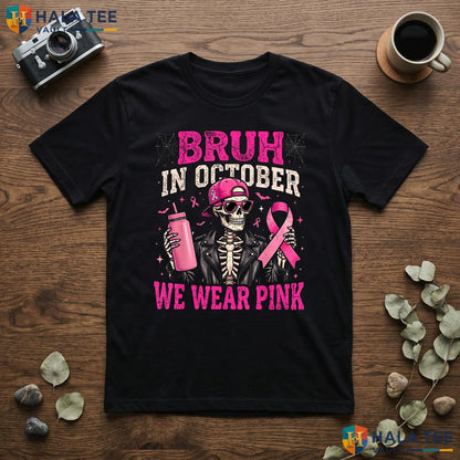 Skeleton Kids Boys Breast T-Shirt Bruh October Wear Pink Cancer Top Adult