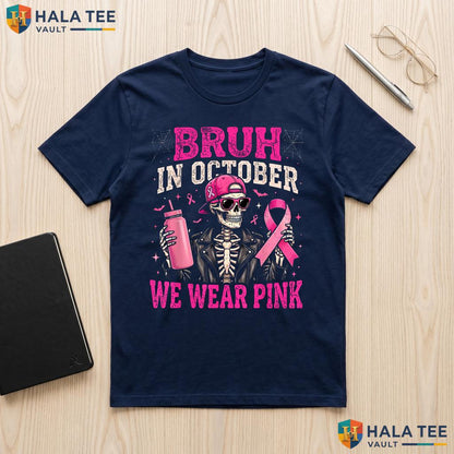 Skeleton Kids Boys Breast T-Shirt Bruh October Wear Pink Cancer Top Adult