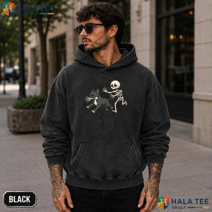 Skeleton Pit Bull Acid Washed T-Shirt Playful Spooky Halloween Dog Graphic Top