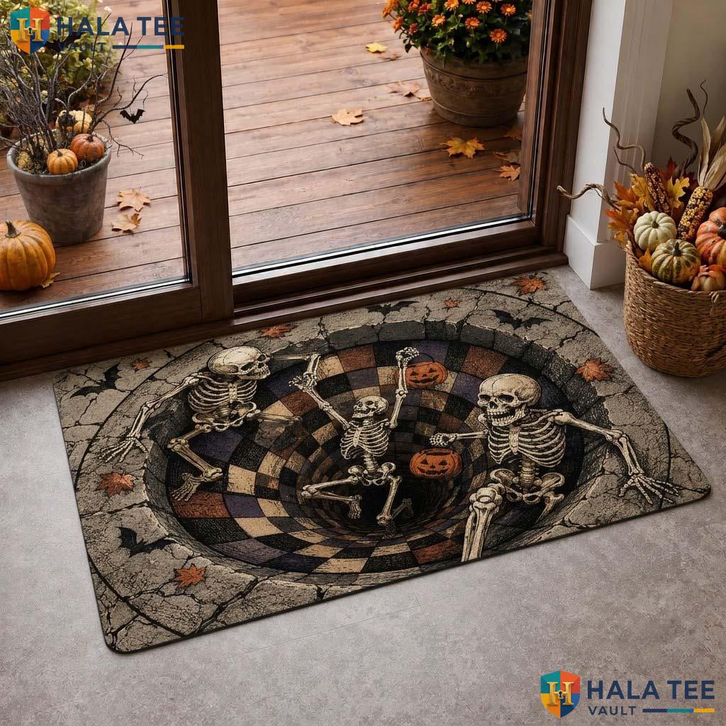 Skeleton Pit Pumpkin Halloween Doormat 3D Spooky Optical Illusion Mat