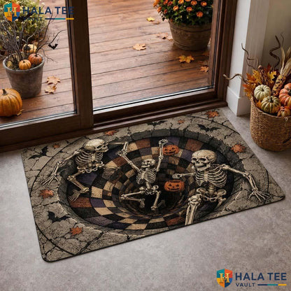 Skeleton Pit Pumpkin Halloween Doormat 3D Spooky Optical Illusion Mat