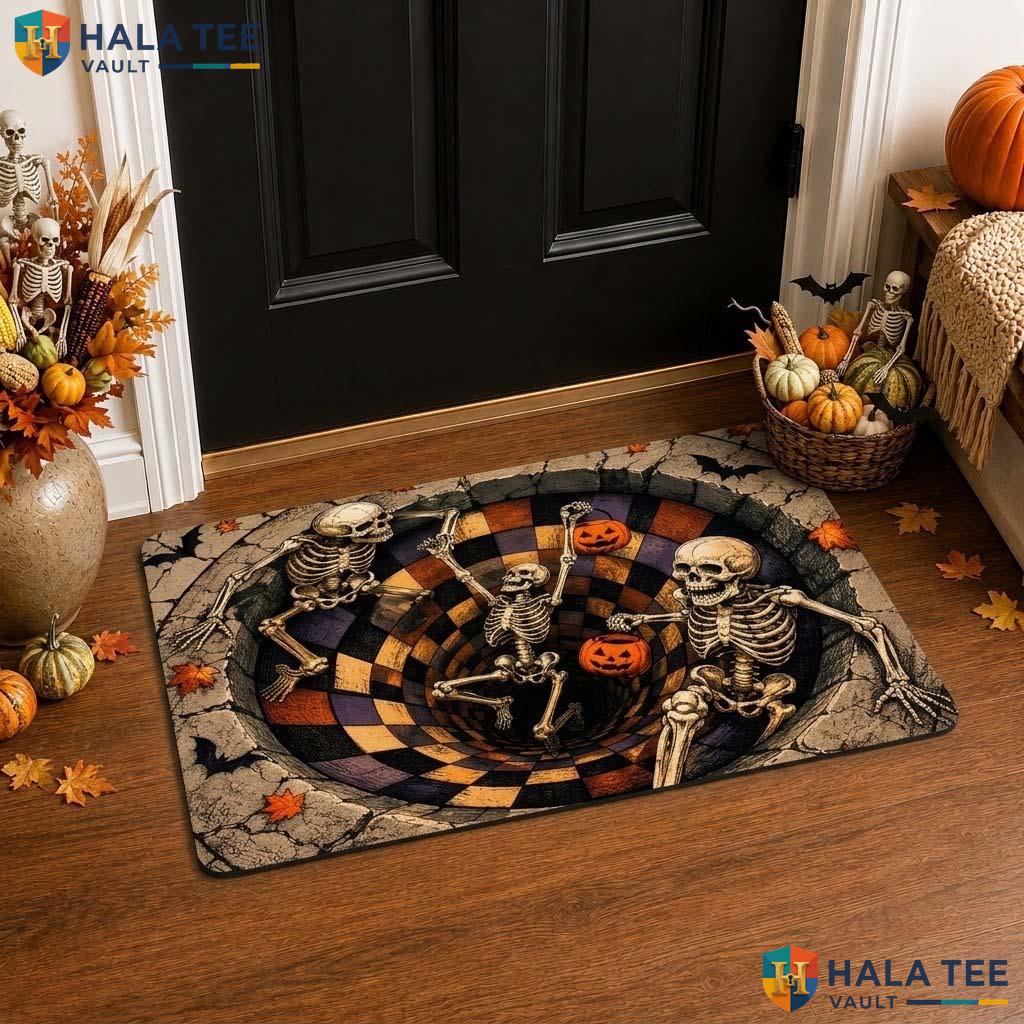 Skeleton Pit Pumpkin Halloween Front door mat 3D Spooky Optical Illusion Mat