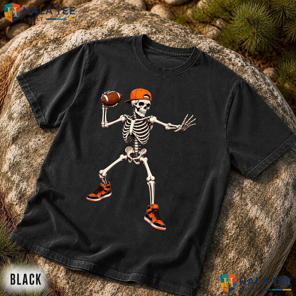 Skeleton Playing Football Comfort Colors Shirt Funny Halloween Boys