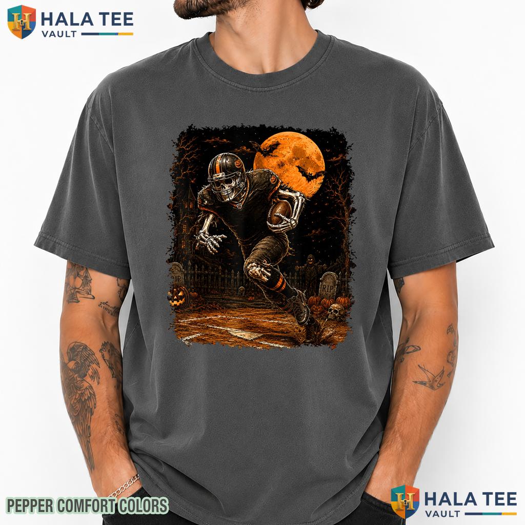 Skeleton Playing Football Kids Comfort Colors T-Shirt Happy Halloween