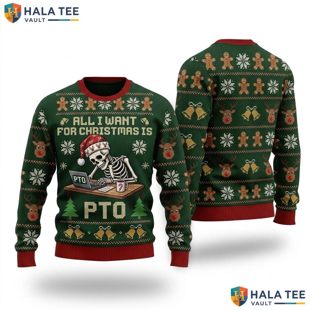 Skeleton PTO Office Ugly Christmas Sweater Funny Quirky Xmas Graphic