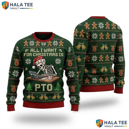 Skeleton PTO Office Ugly Christmas Sweater Funny Quirky Xmas Graphic