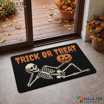 Skeleton Pumpkin Fall Doormat Trick Or Treat Welcome Rug Entryway Decor