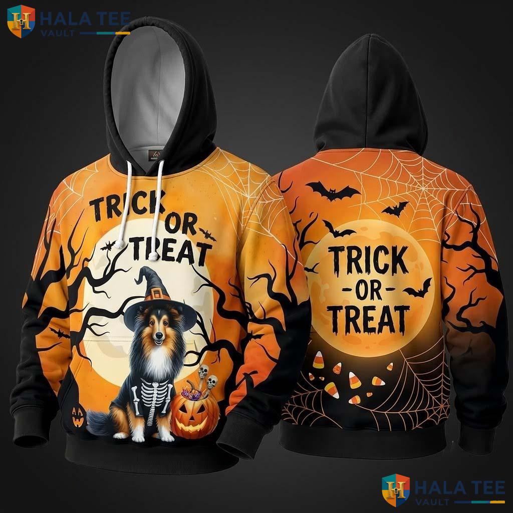 Skeleton Sheepdog Pumpkin 3D Hoodie Cute Trick Or Treat Halloween Top
