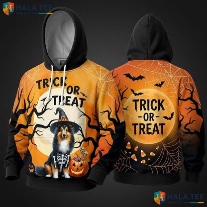 Skeleton Sheepdog Pumpkin 3D Hoodie Cute Trick Or Treat Halloween Top