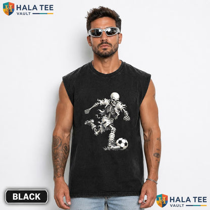 Skeleton Soccer Streetwear Washed T-Shirt Playful Halloween Graphic Lover Apparel