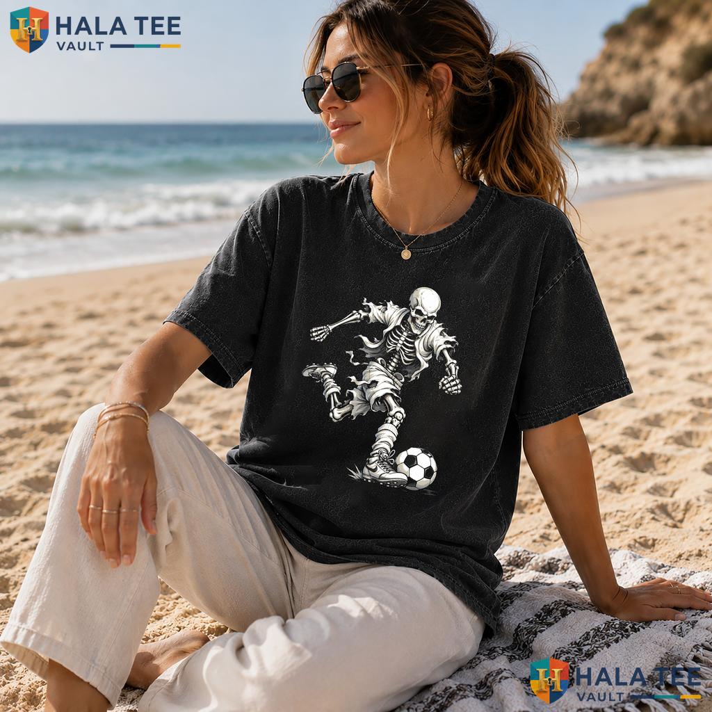 Skeleton Soccer Heavyweight Washed Shirt Playful Halloween Graphic Lover Apparel