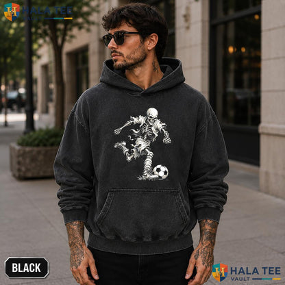 Skeleton Soccer Acid Washed T-Shirt Playful Halloween Graphic Lover Apparel