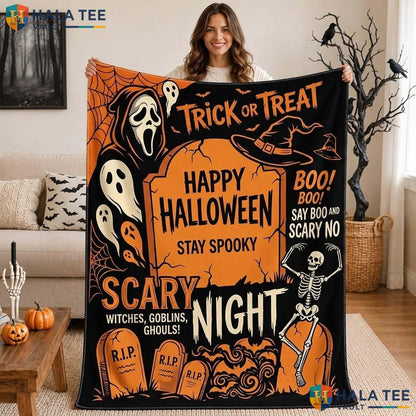 Skeleton Tombstone Halloween Blanket Spooky Ghost Witch Cozy Throw