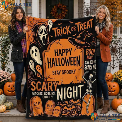Skeleton Tombstone Halloween Blanket Spooky Ghost Witch Cozy Throw